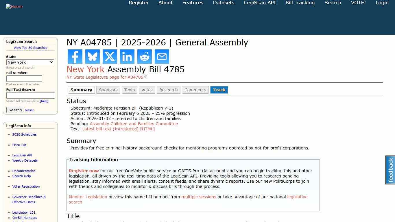 NY A04785 2025-2026 General Assembly LegiScan